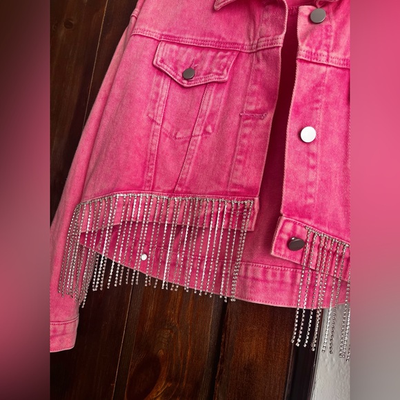 Savanna Jane Pink Cropped Denim Jacket With Rhinestone Detailing 🩷 - Picture 4 of 5
